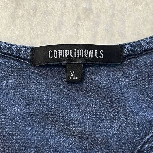 Compliments Women’s Chambray Pullover Embroidered Tunic Top Size XL Blue - Picture 7 of 12